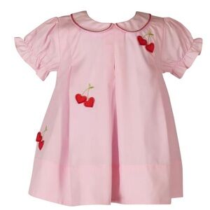 The Yellow Lamb Pink Dress with Cherry Embroidery